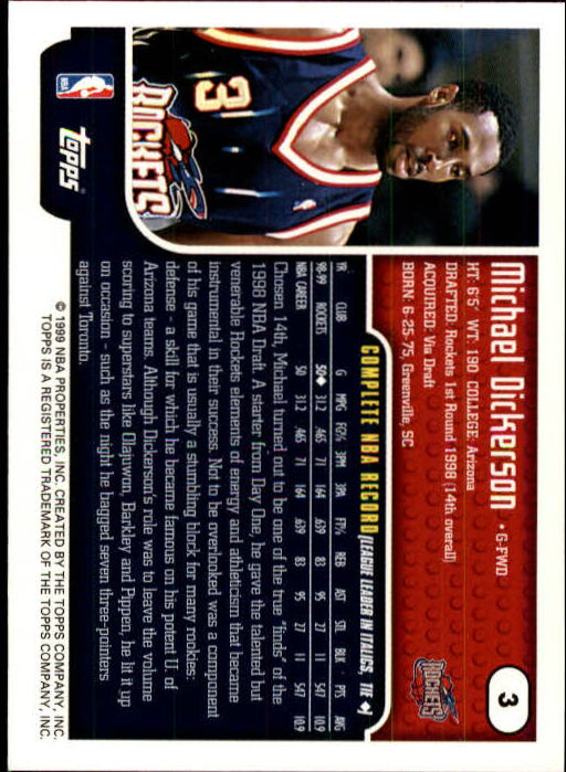 1999-00 Topps #3 Michael Dickerson back image
