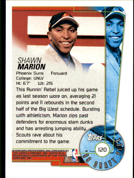1999-00 Topps #120 Shawn Marion RC back image