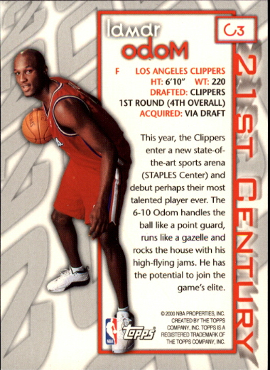 1999-00 Topps 21st Century Topps #C3 Lamar Odom back image