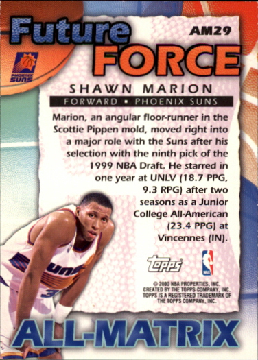 1999-00 Topps All-Matrix #AM29 Shawn Marion back image