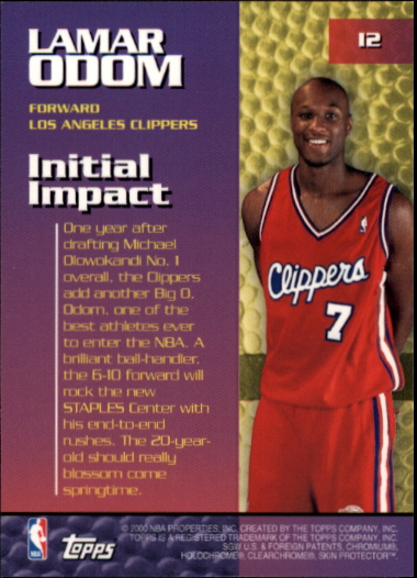 1999-00 Topps Impact #I2 Lamar Odom back image