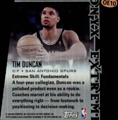 1999-00 Stadium Club Onyx Extreme #OE10 Tim Duncan back image