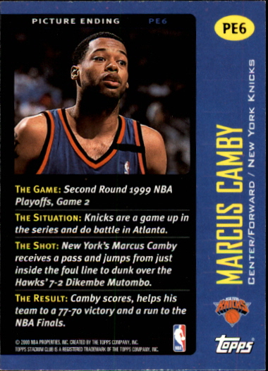 1999-00 Stadium Club Picture Ending #PE6 Marcus Camby back image