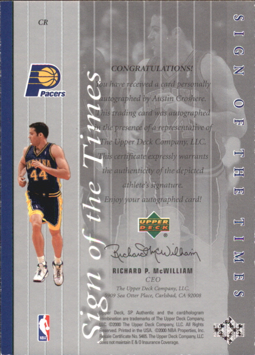 1999-00 SP Authentic Sign of the Times #CR Austin Croshere back image