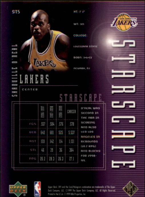 1999-00 SPx Starscape #ST5 Shaquille O'Neal back image