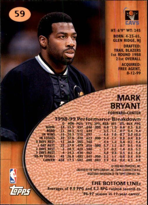1999-00 Stadium Club #59 Mark Bryant back image