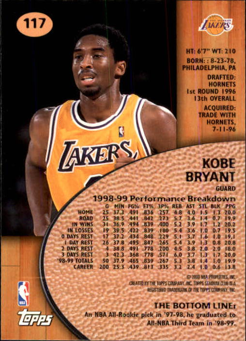 1999-00 Stadium Club #117 Kobe Bryant back image