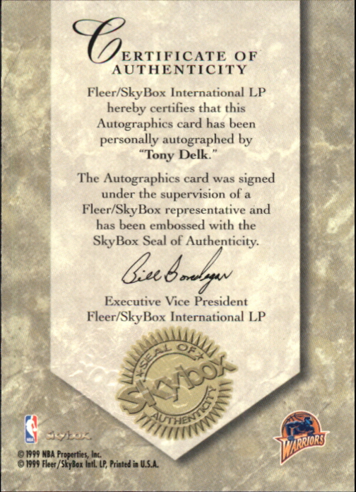 1999-00 SkyBox Premium Autographics #24 Tony Delk back image