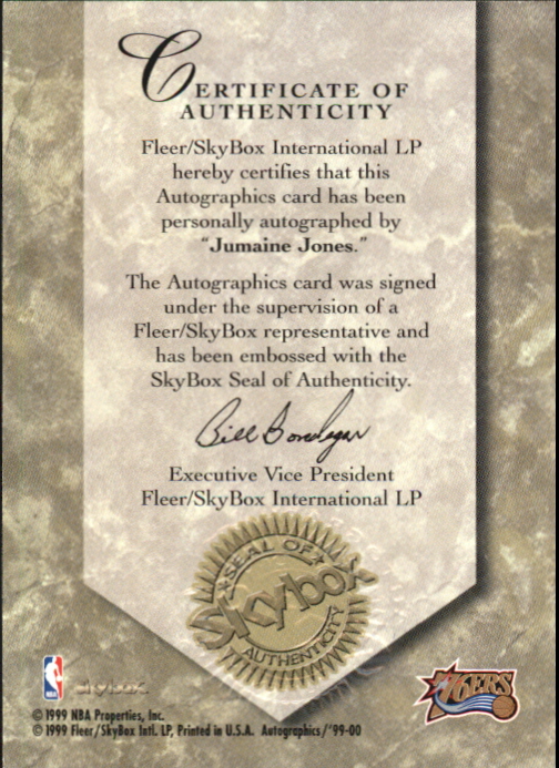 1999-00 SkyBox Premium Autographics #57 Jumaine Jones back image