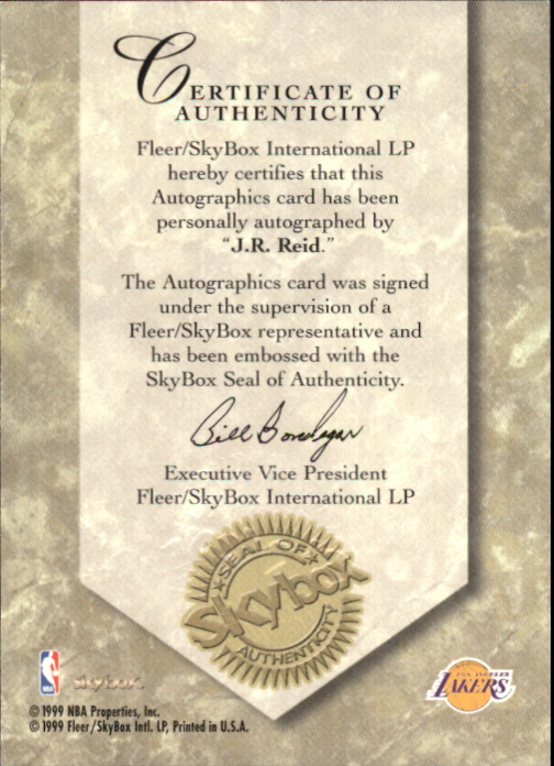 1999-00 SkyBox Premium Autographics #92 J.R. Reid back image