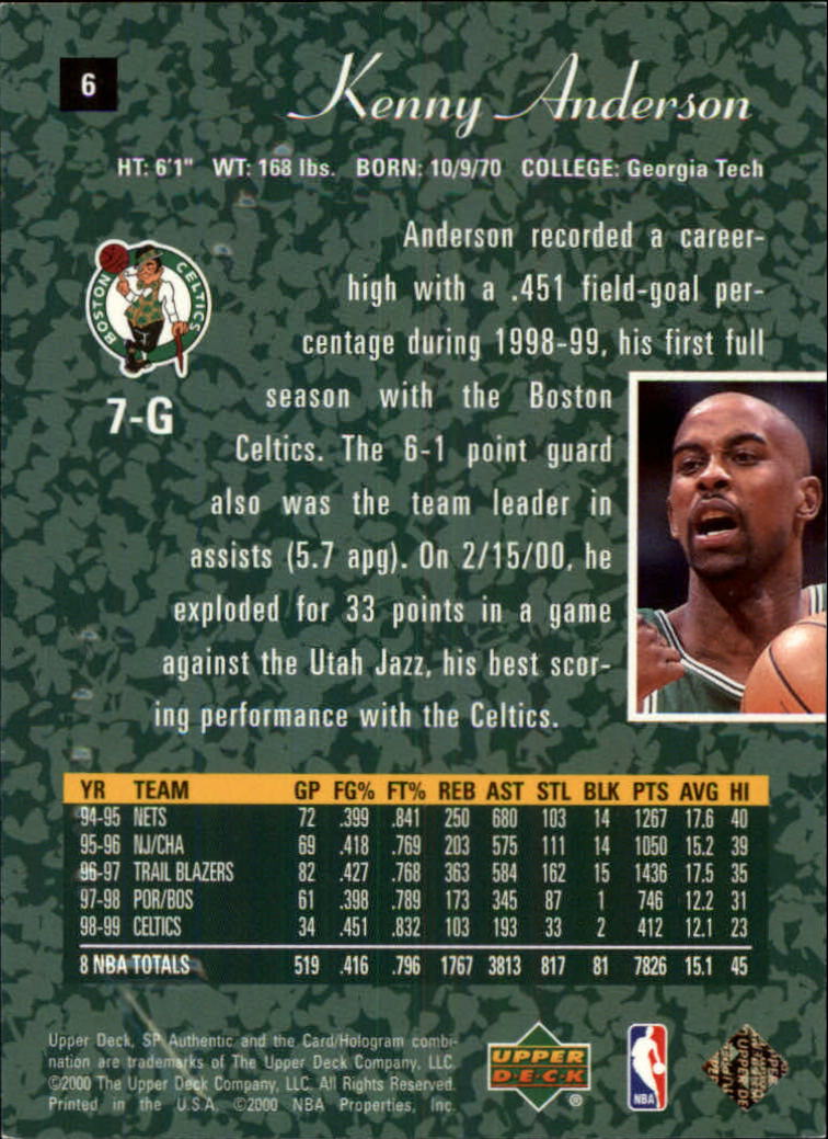 1999-00 SP Authentic #6 Kenny Anderson back image
