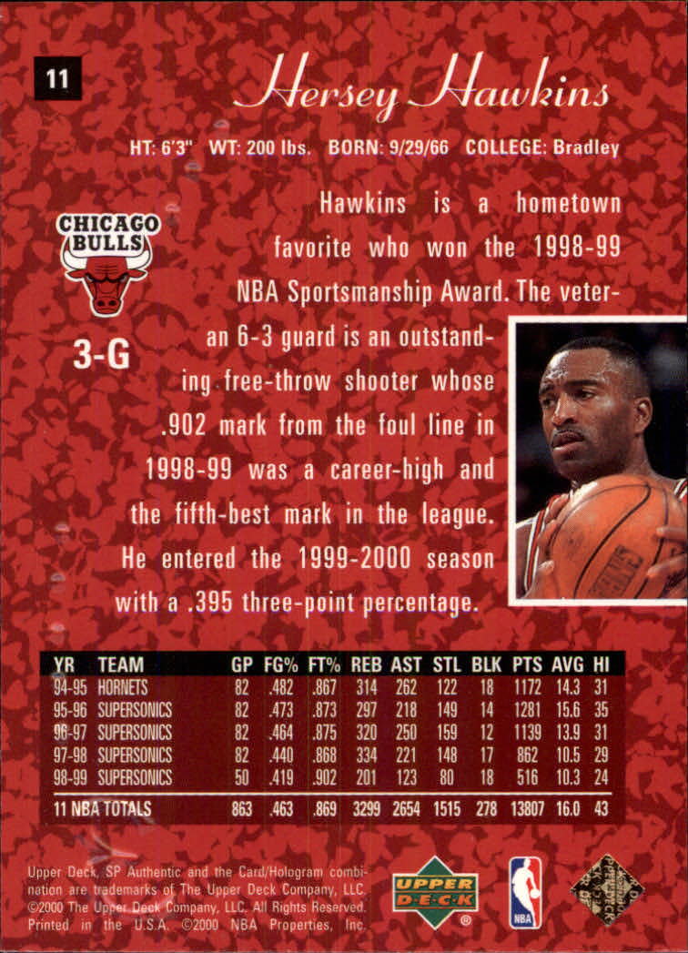 1999-00 SP Authentic #11 Hersey Hawkins back image
