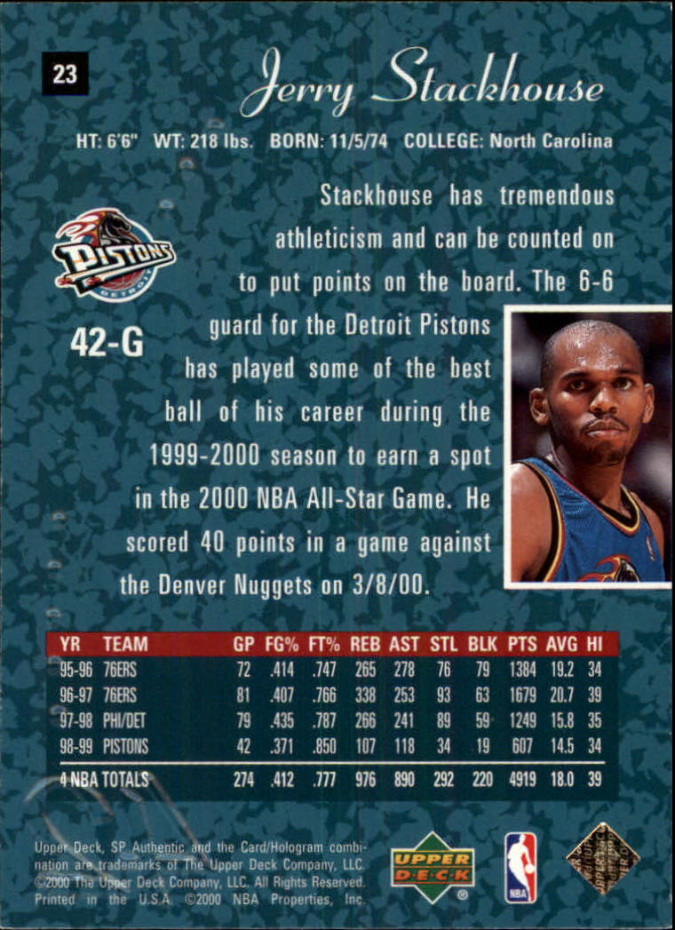 1999-00 SP Authentic #23 Jerry Stackhouse back image