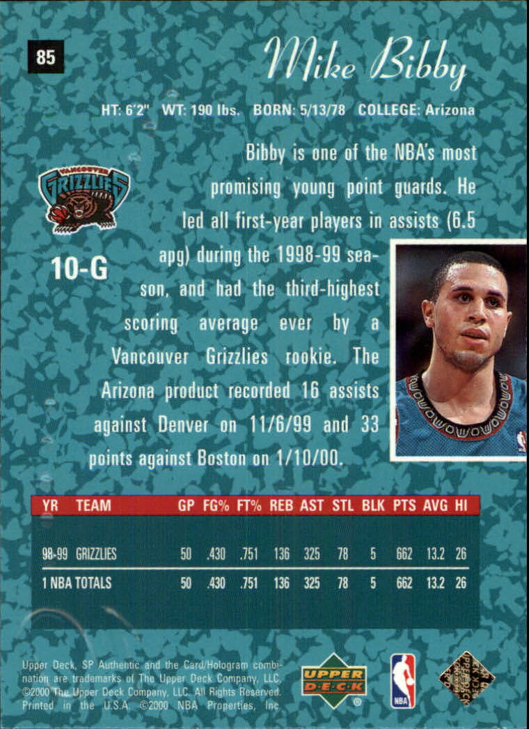 1999-00 SP Authentic #85 Mike Bibby back image