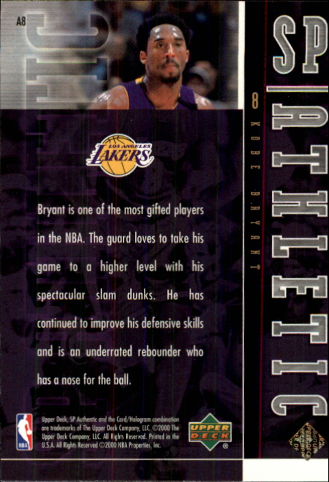1999-00 SP Authentic Athletic #A8 Kobe Bryant back image