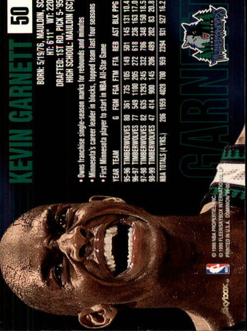 1999-00 SkyBox Dominion #50 Kevin Garnett back image