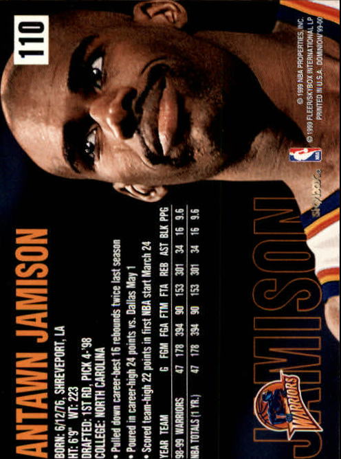 1999-00 SkyBox Dominion #110 Antawn Jamison back image