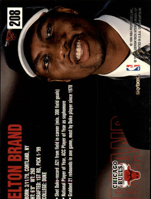 1999-00 SkyBox Dominion #208 Elton Brand RC back image