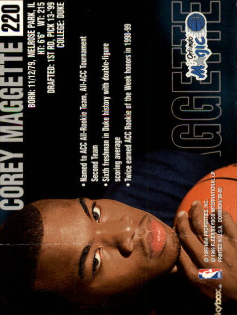 1999-00 SkyBox Dominion #220 Corey Maggette RC back image