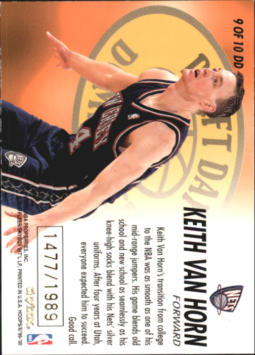 1999-00 Hoops Decade Draft Day Dominance Parallel #DD9 Keith Van Horn back image