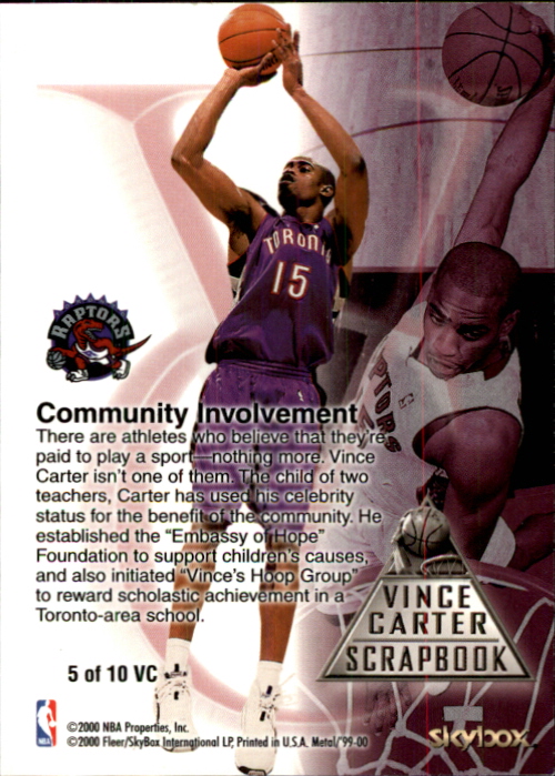1999-00 Metal Vince Carter Scrapbook #VC5 Vince Carter back image