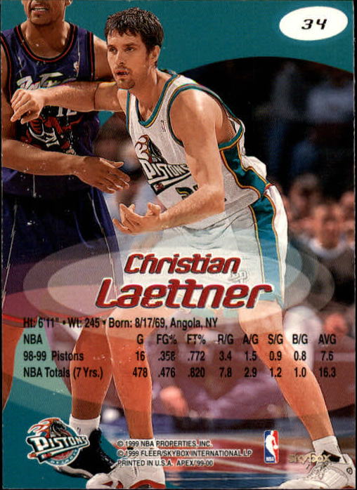 1999-00 SkyBox APEX #34 Christian Laettner back image