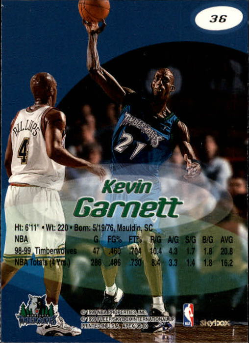 1999-00 SkyBox APEX #36 Kevin Garnett back image