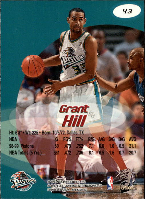 1999-00 SkyBox APEX #43 Grant Hill back image