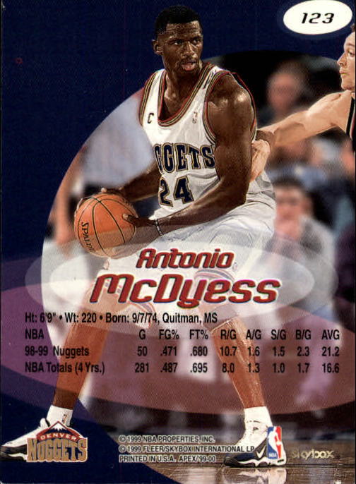 1999-00 SkyBox APEX #123 Antonio McDyess back image