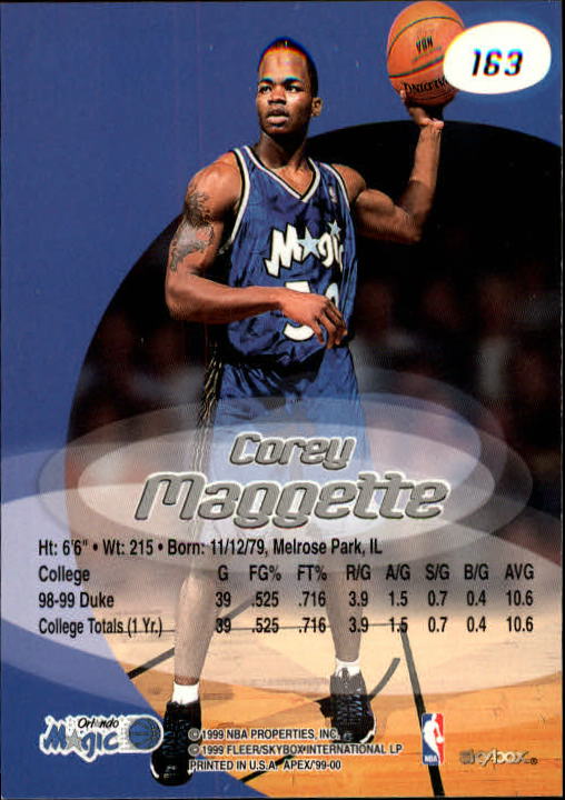 1999-00 SkyBox APEX #163 Corey Maggette RC back image