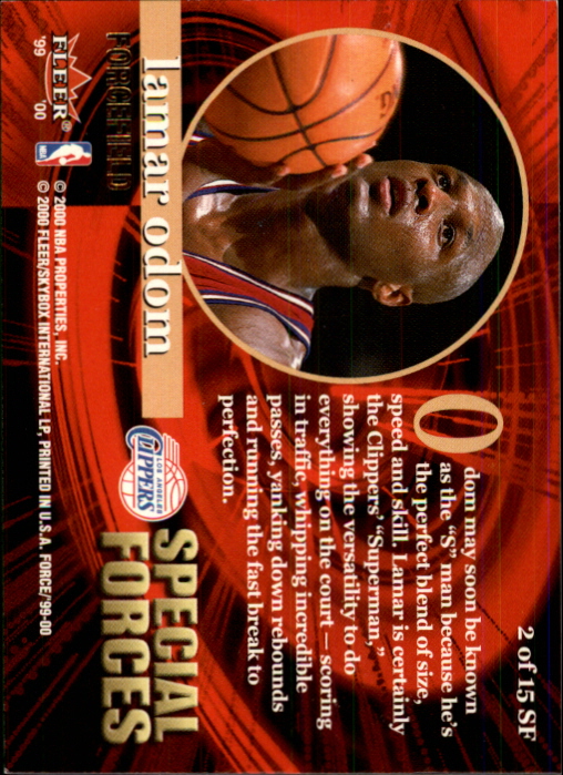 1999-00 Fleer Force Special Forces Forcefield #SF2 Lamar Odom back image