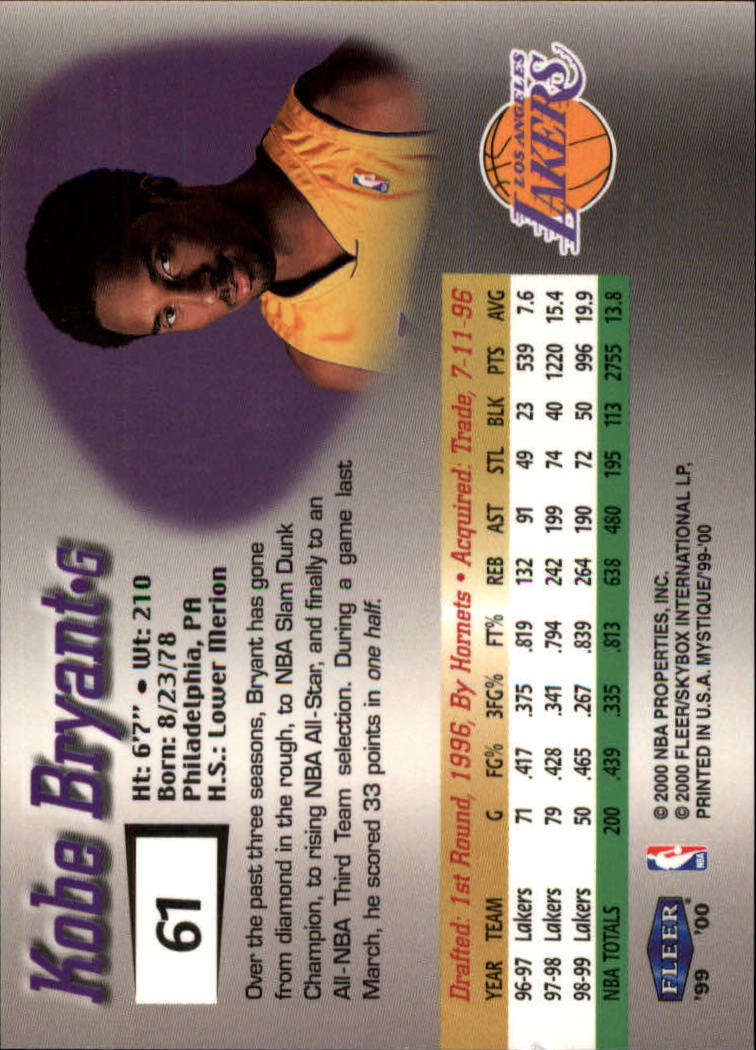 1999-00 Fleer Mystique #61 Kobe Bryant back image