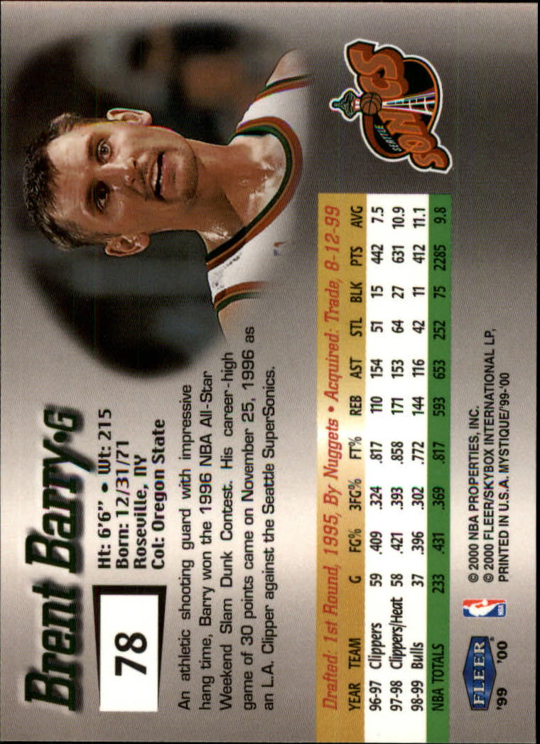1999-00 Fleer Mystique Basketball (Pick Card From List) C7 07-25 - Picture 113 of 149