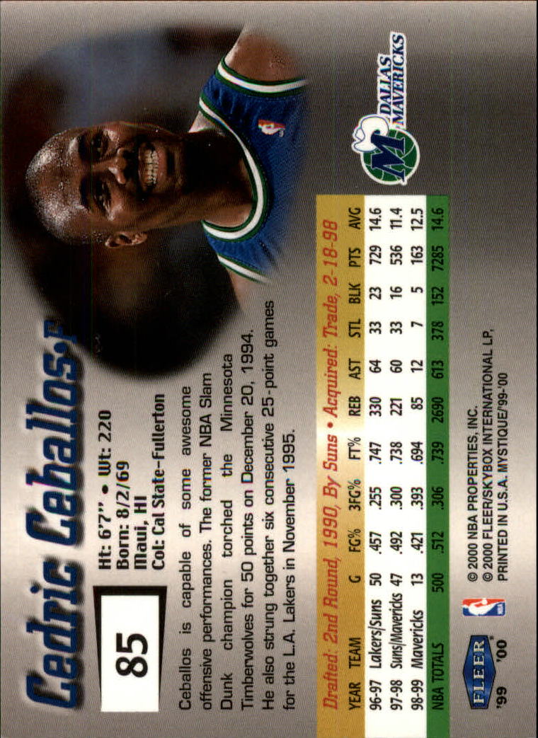 1999-00 Fleer Mystique Basketball (Pick Card From List) C7 07-25 - Picture 125 of 149