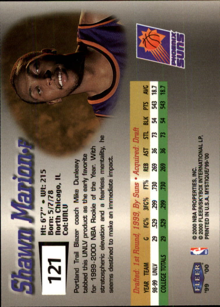 1999-00 Fleer Mystique #121 Shawn Marion RC back image