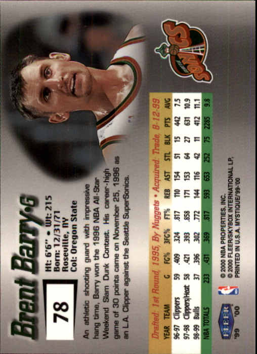 1999-00 Fleer Mystique Gold #78 Brent Barry