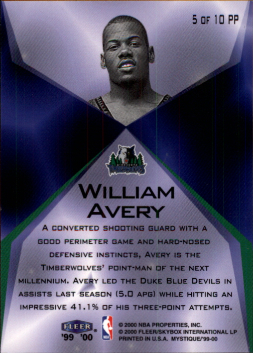 1999-00 Fleer Mystique Point Perfect #PP5 William Avery back image