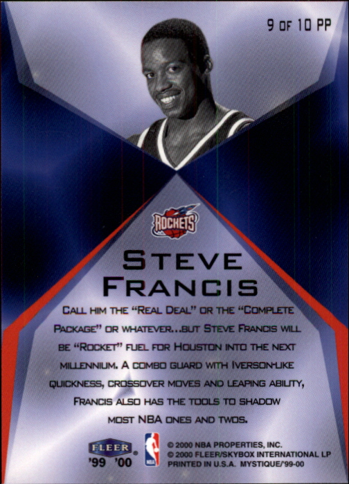 1999-00 Fleer Mystique Point Perfect #PP9 Steve Francis back image