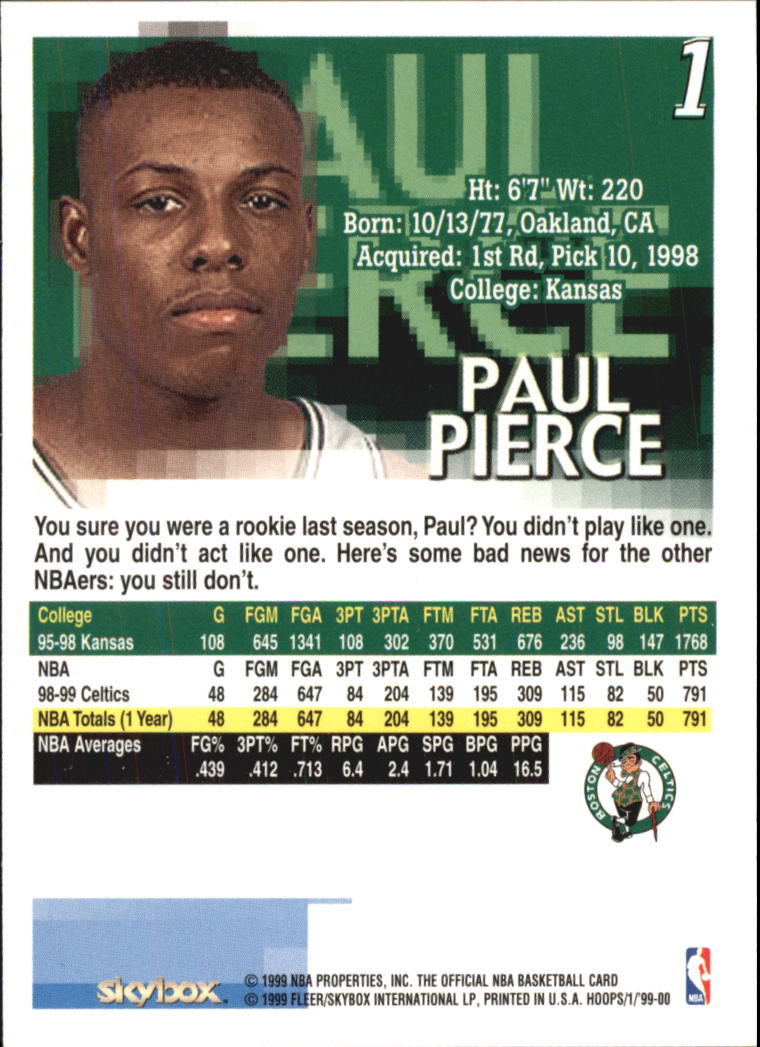 1999-00 Hoops #1 Paul Pierce back image