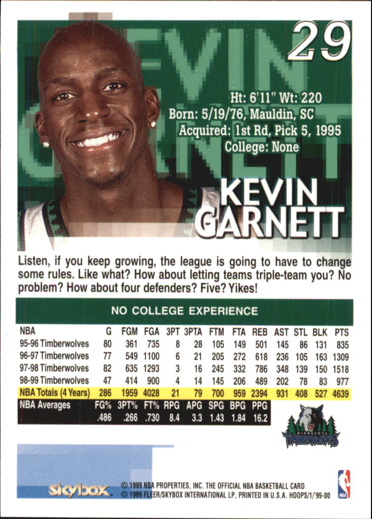 1999-00 Hoops #29 Kevin Garnett back image