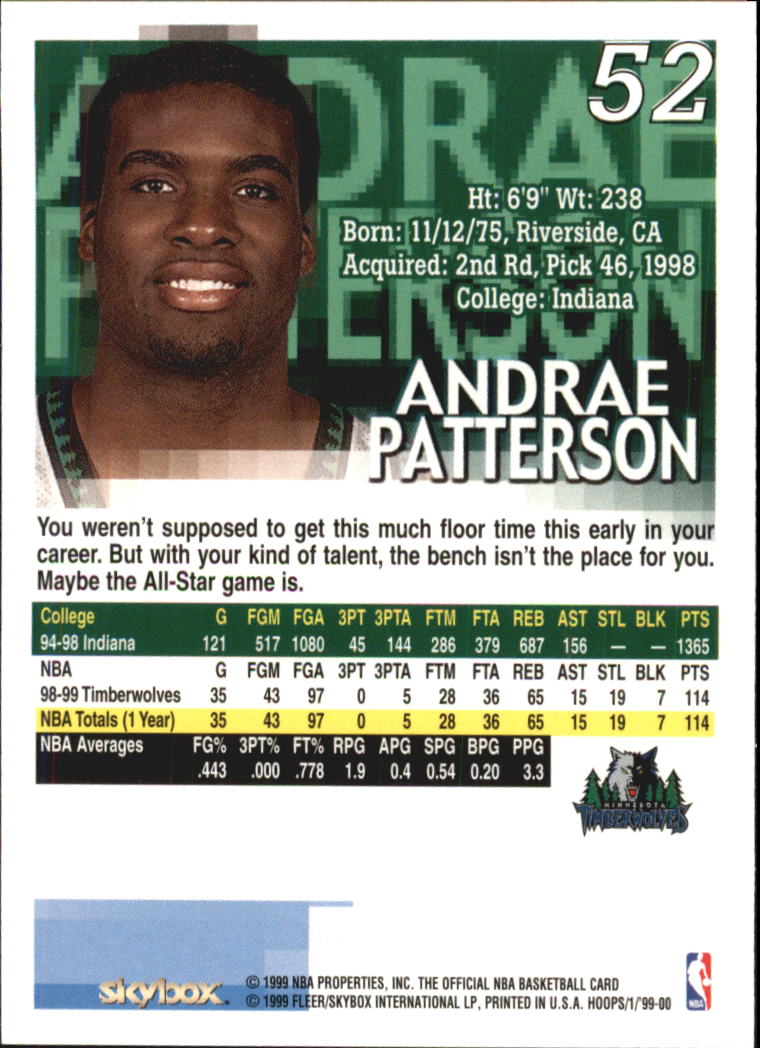 1999-00 Hoops #52 Andrae Patterson back image