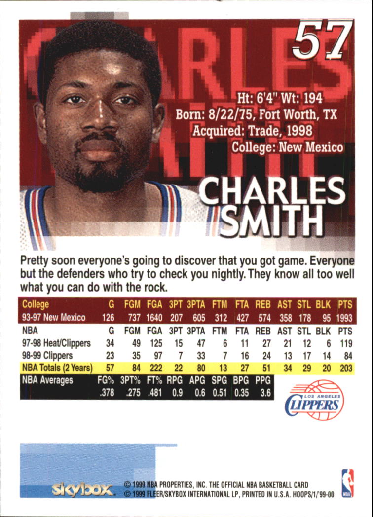 1999-00 Hoops #57 Charles Smith back image