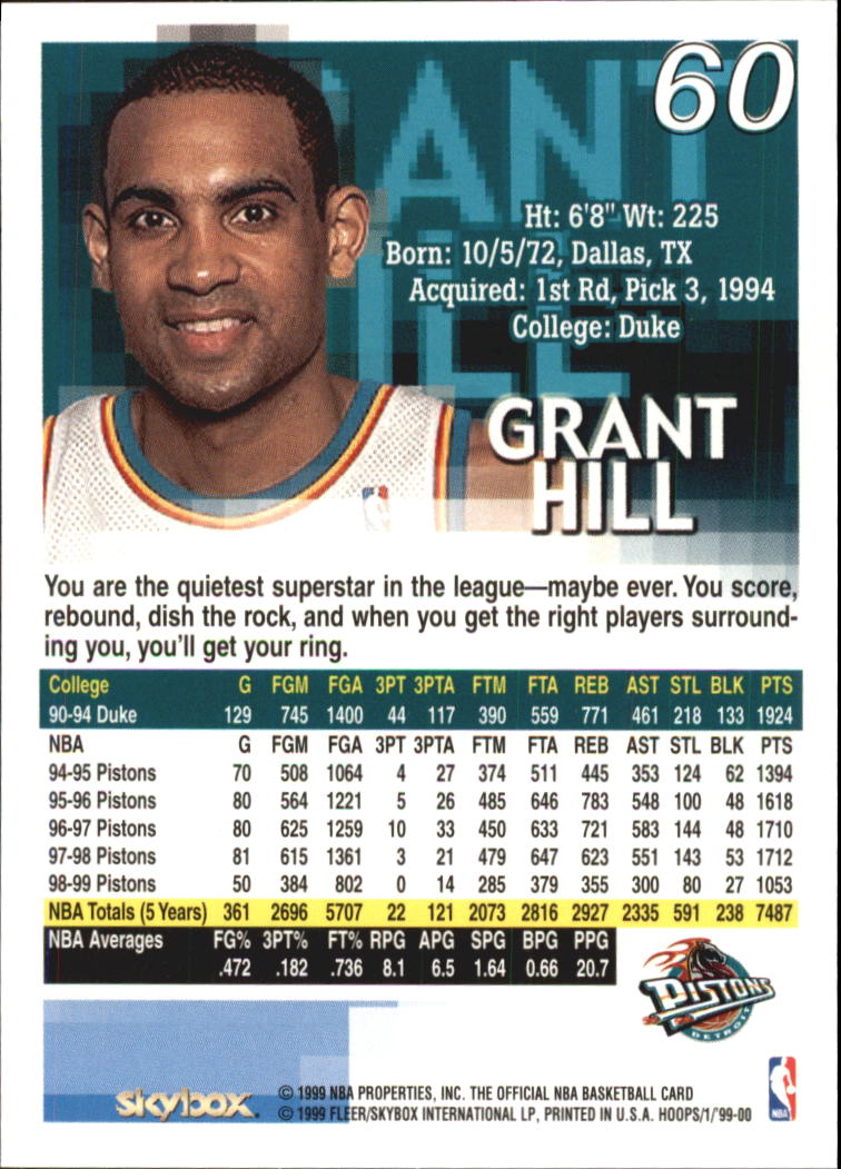 1999-00 Hoops #60 Grant Hill back image
