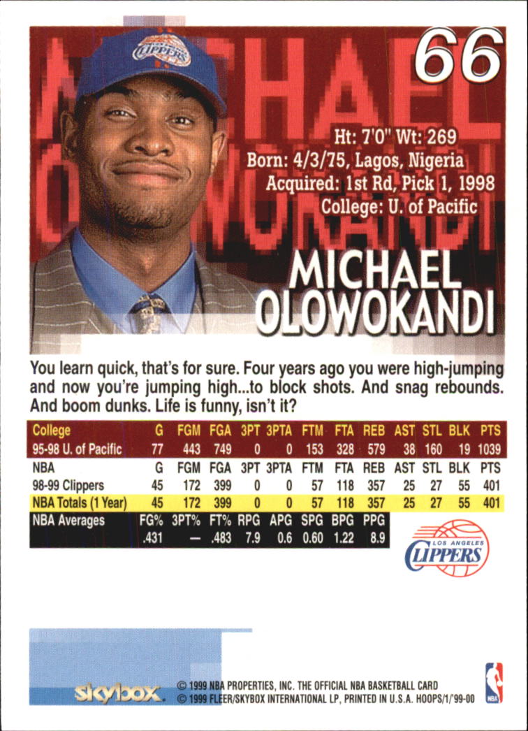 1999-00 Hoops #66 Michael Olowokandi back image