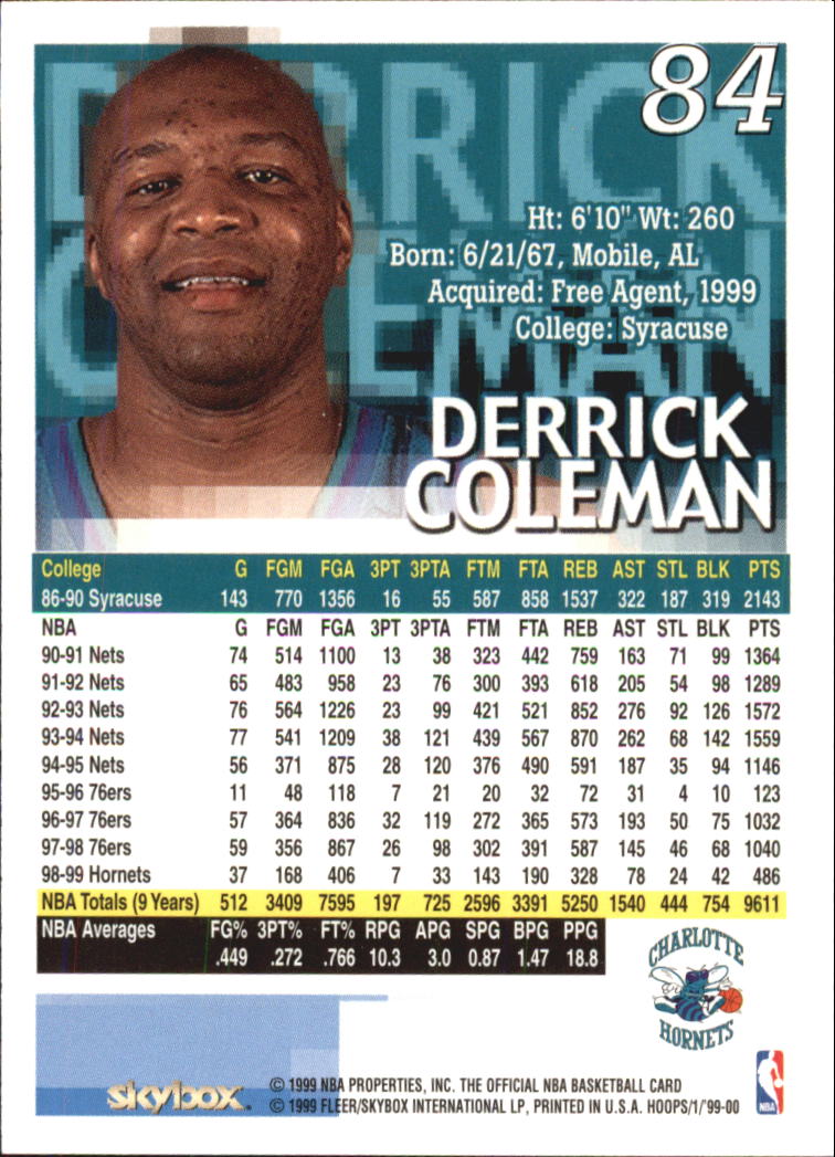 1999-00 Hoops #84 Derrick Coleman back image