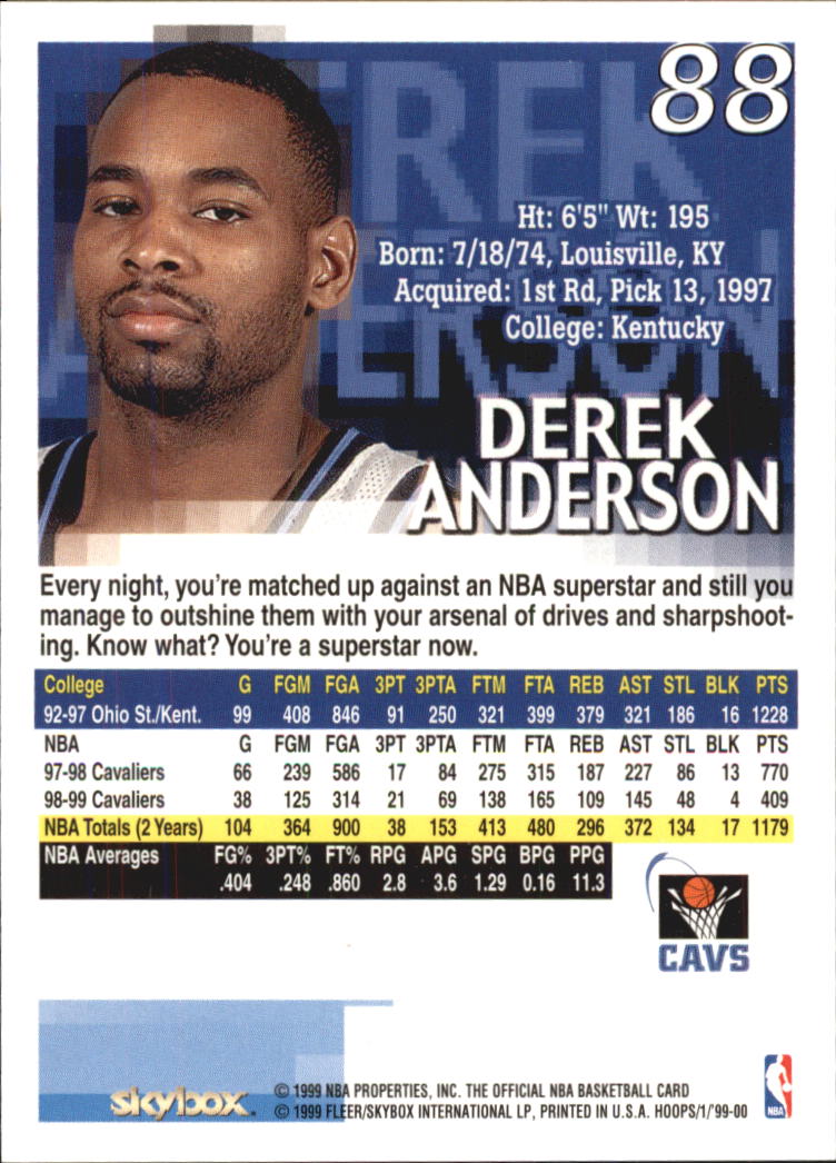 1999-00 Hoops #88 Derek Anderson back image