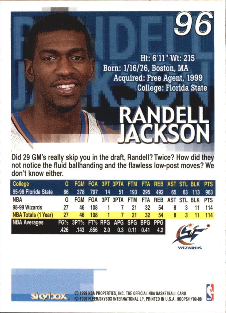 1999-00 Hoops #96 Randell Jackson back image