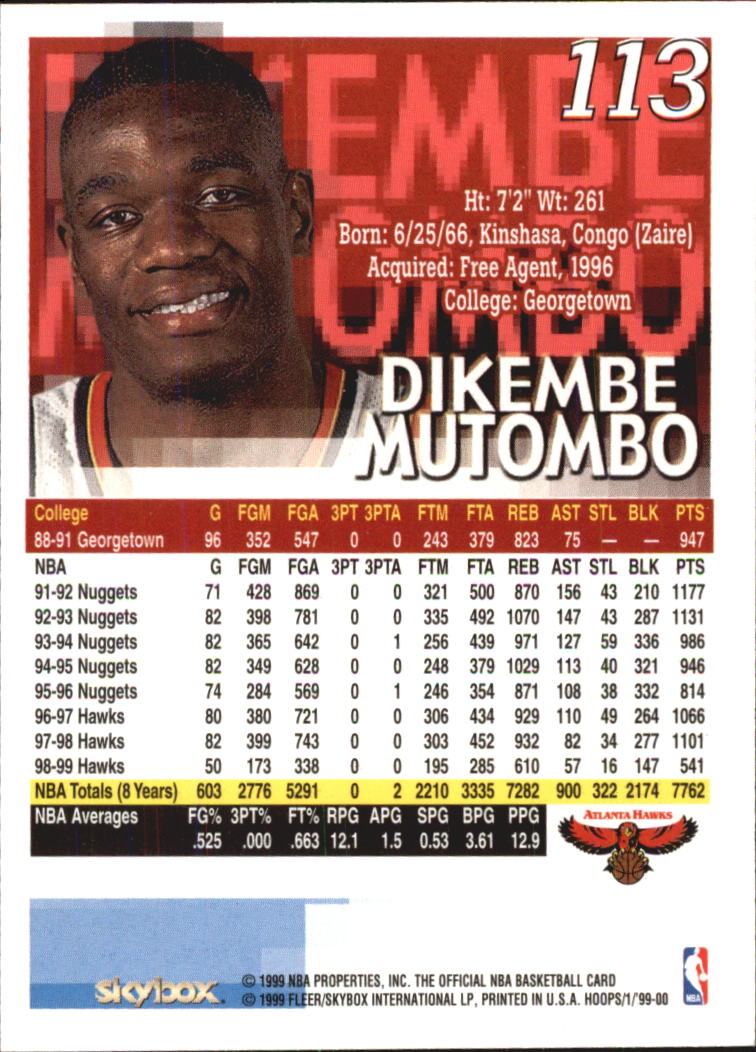 1999-00 Hoops #113 Dikembe Mutombo back image