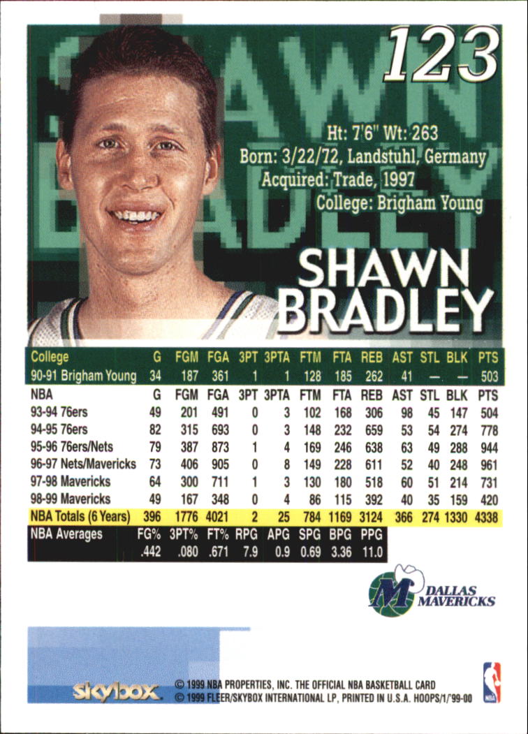 1999-00 Hoops #123 Shawn Bradley back image