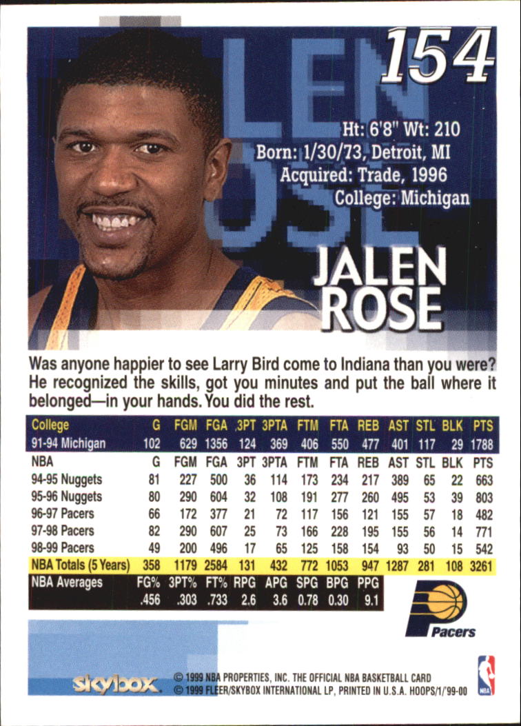 1999-00 Hoops #154 Jalen Rose back image